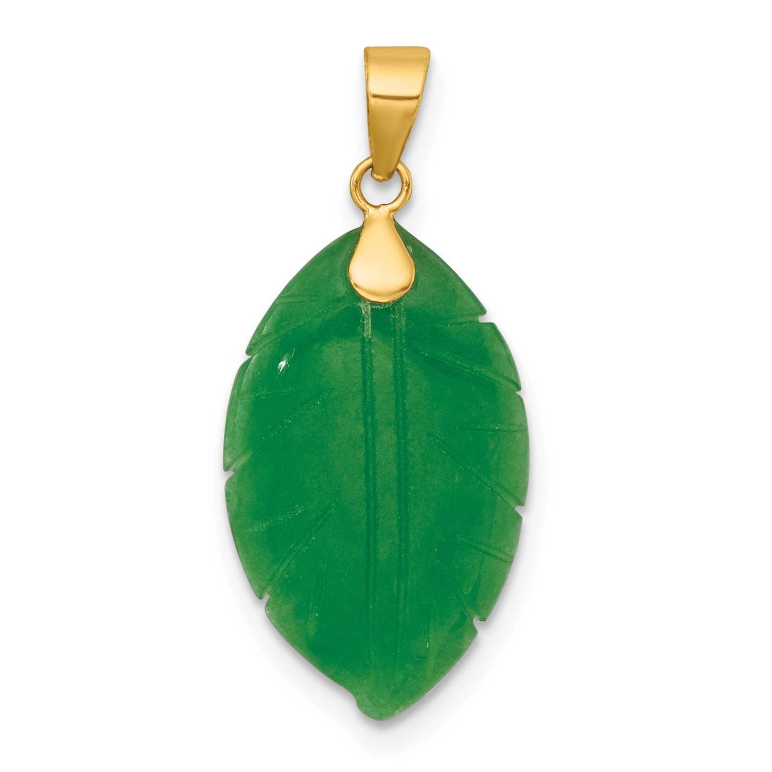 Carved Jade Leaf Pendant 14k Gold Polished, MPN: XP5314, UPC: