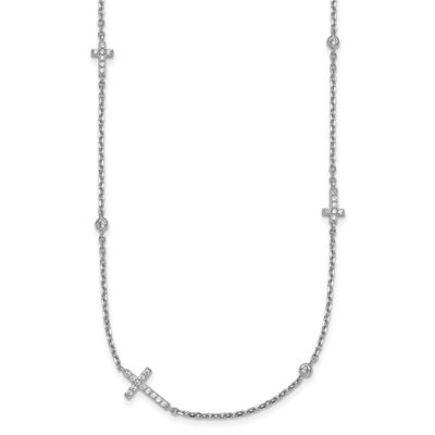 CZ Crosses 15 Inch with 1.5 In Extender Necklace Sterling Silver Rhodium-Plated, MPN: QG7016-15, UP…