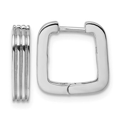 Polished and Grooved Square Hoop Earrings Sterling Silver Rhodium-Plated, MPN: QE17938, UPC: