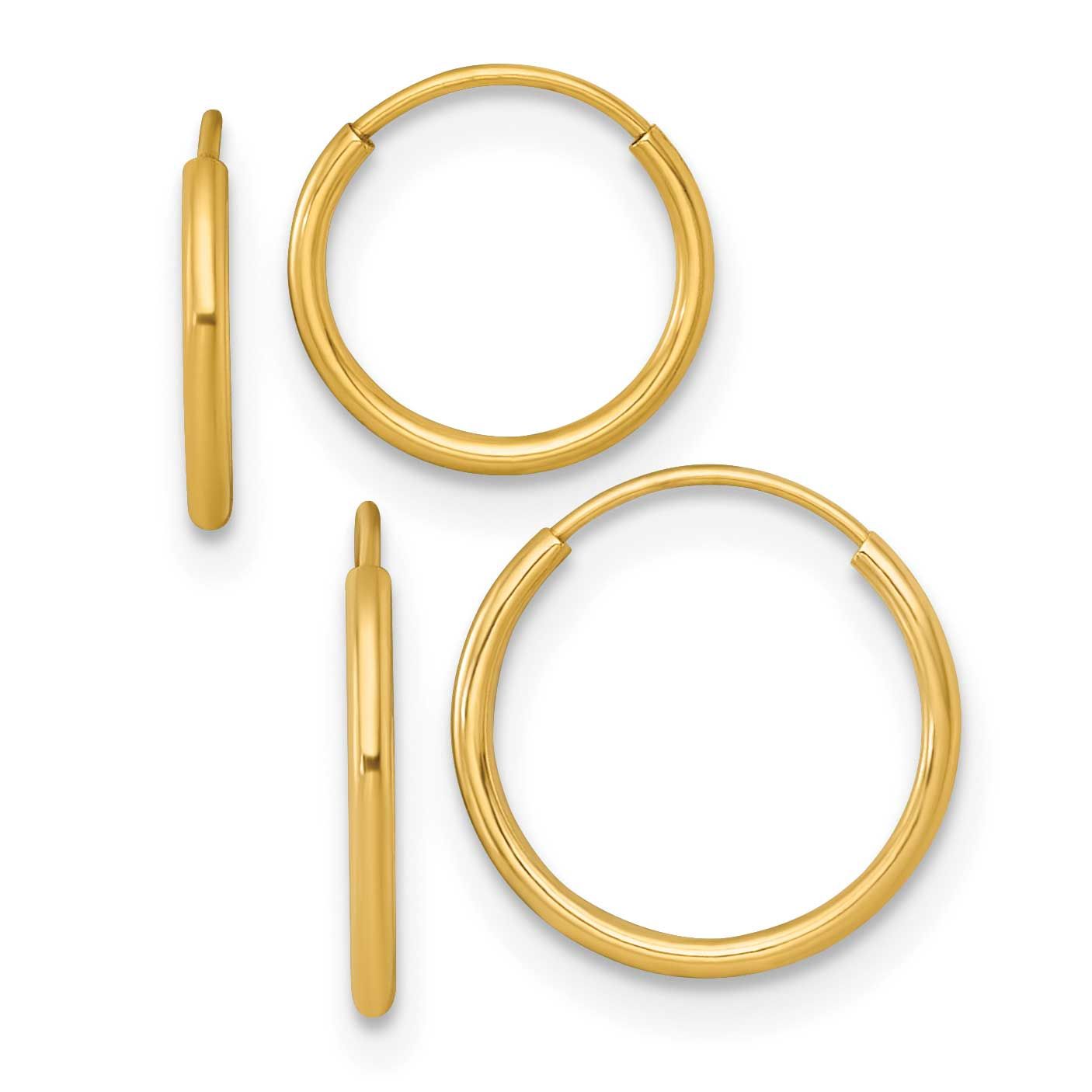 Set of Two Pairs 1mm Endless Hoop Earrings 14k Gold Polished, MPN: YE2246SET, UPC: