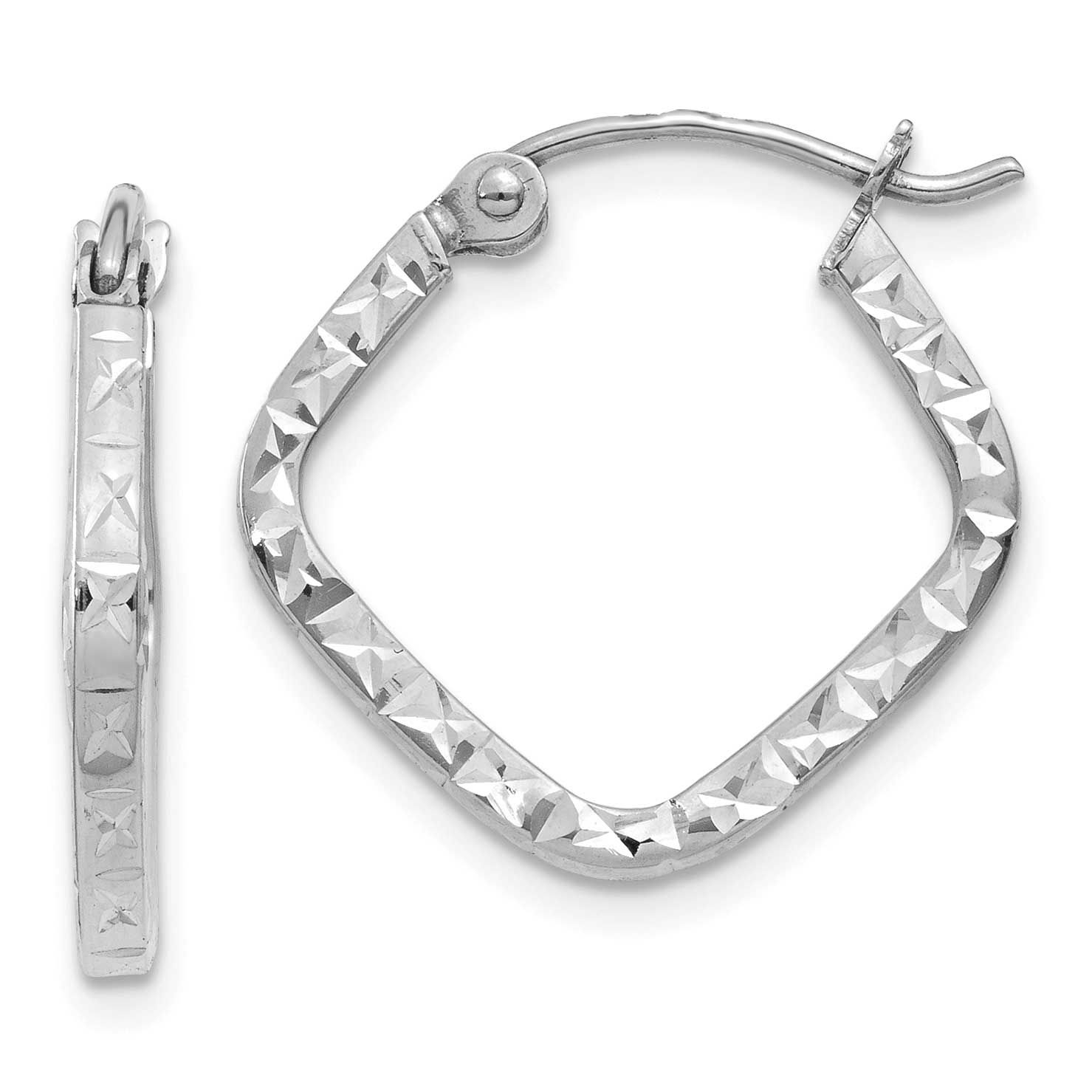 Diamond Cut Squared Hoop Earrings 10k White Gold, MPN: 10TL651, UPC: