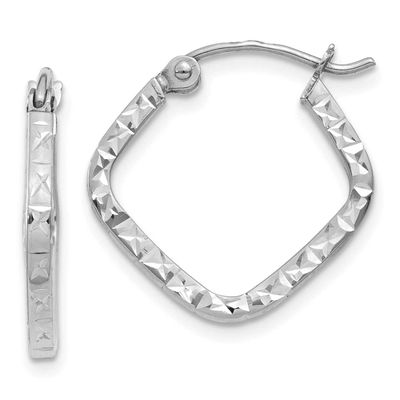 Diamond Cut Squared Hoop Earrings 10k White Gold, MPN: 10TL651, UPC: