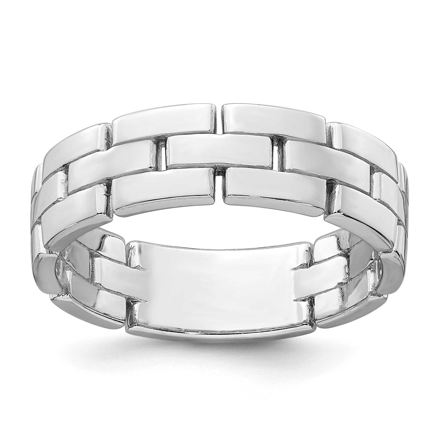 Polished Brick Pattern Ring Sterling Silver Rhodium-Plated, MPN: QR7704, UPC:
