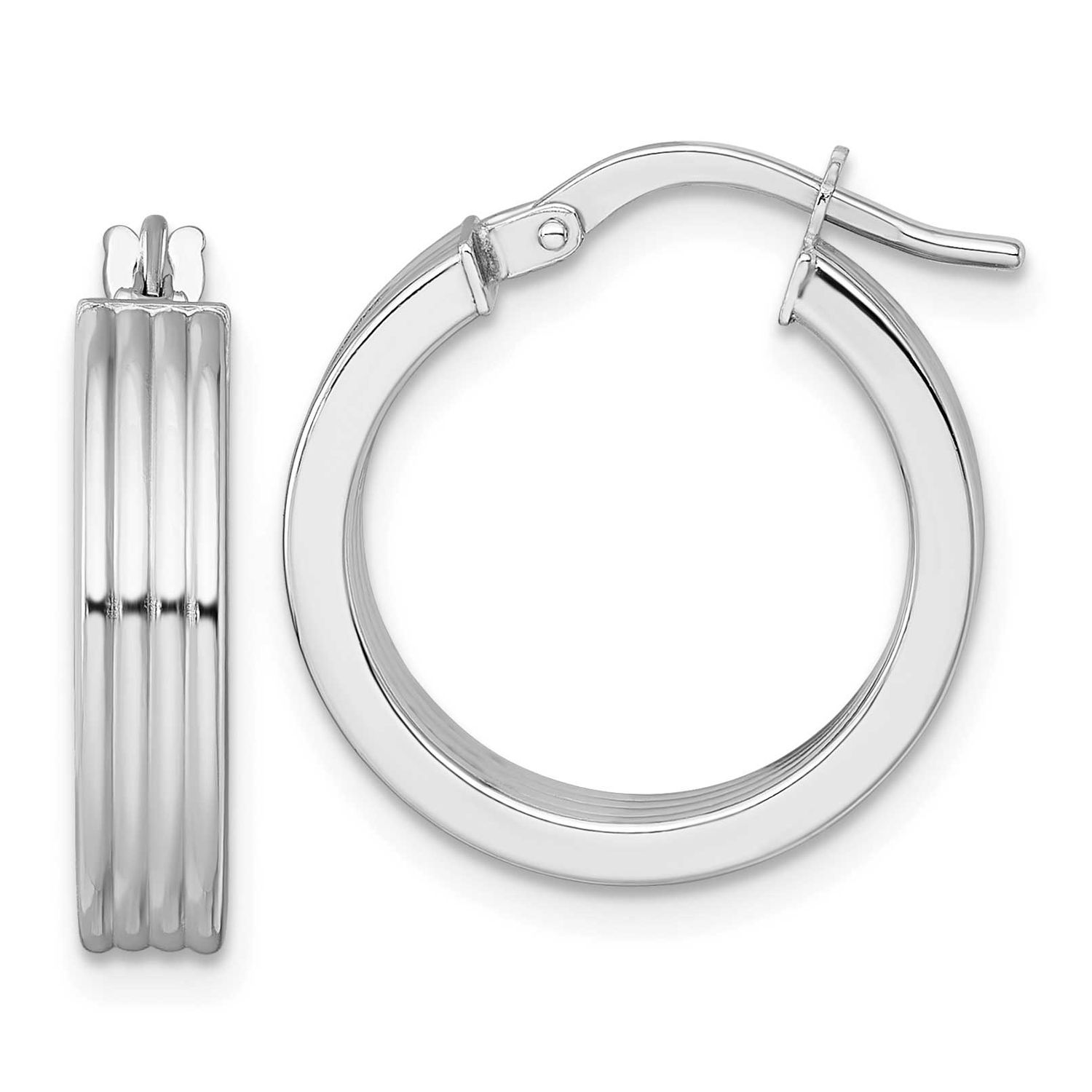Polished Grooved Hoop Earrings 14k White Gold, MPN: TF2387W, UPC: