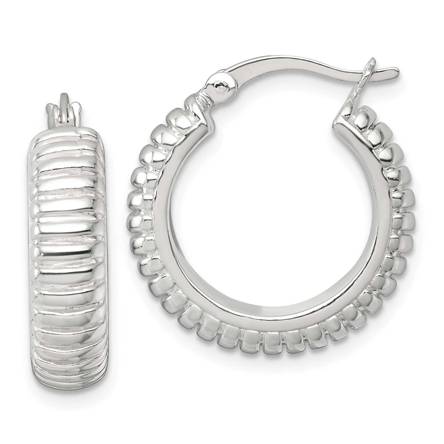 Grooved 21x6mm Round Hollow Hoop Earrings Sterling Silver Polished, MPN: QE17874, UPC: