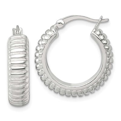 Grooved 21x6mm Round Hollow Hoop Earrings Sterling Silver Polished, MPN: QE17874, UPC: