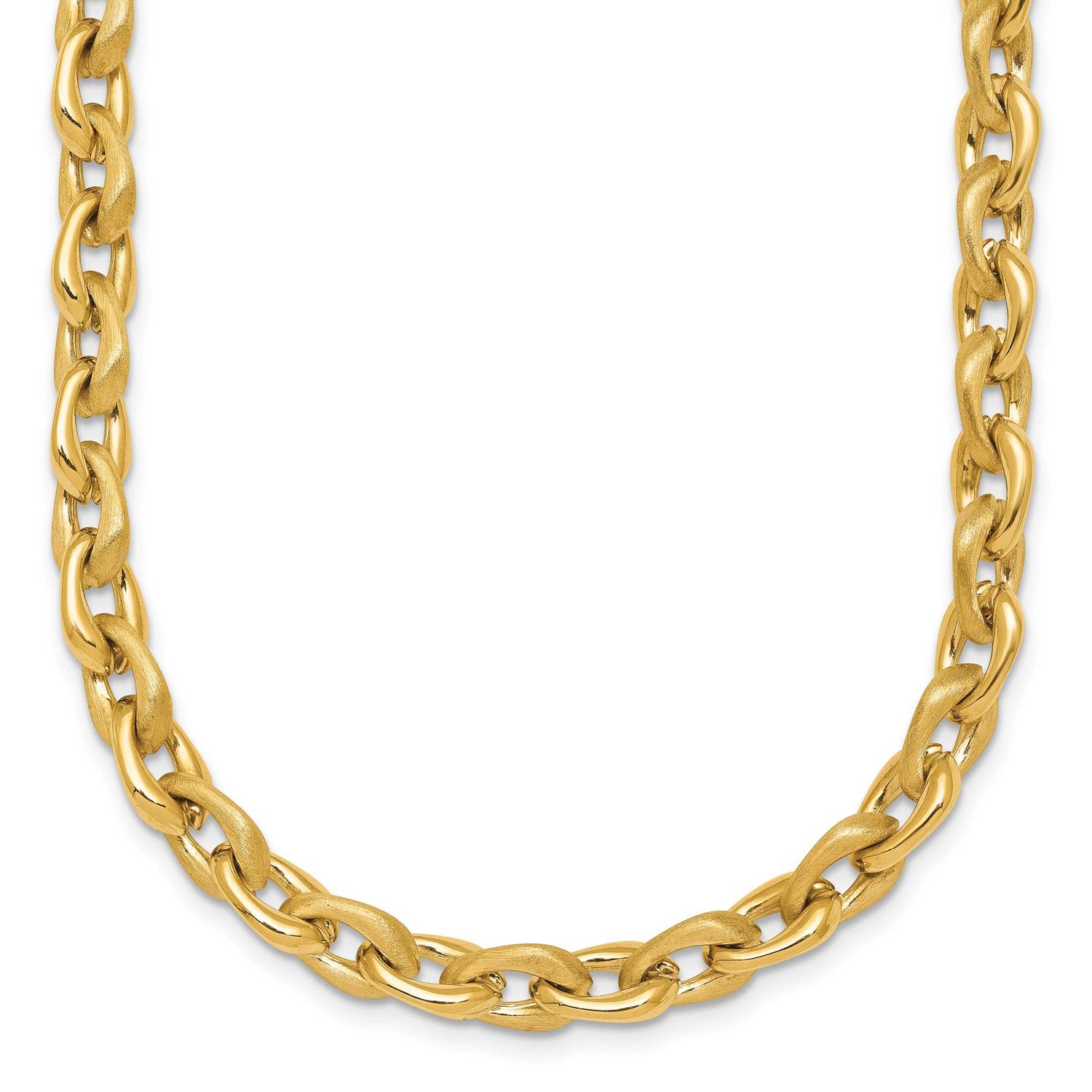 Brushed Chain 6.75mm Necklace 18 Inch 14k Gold Polished, MPN: SF3229-18, UPC: