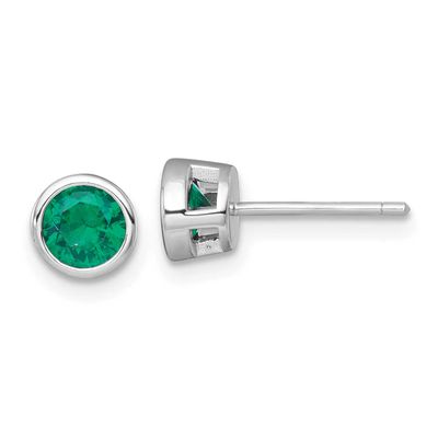Bezel Set 6.2mm Green CZ Stud Earrings Sterling Silver Rhodium-Plated Polished, MPN: QE17815, UPC: