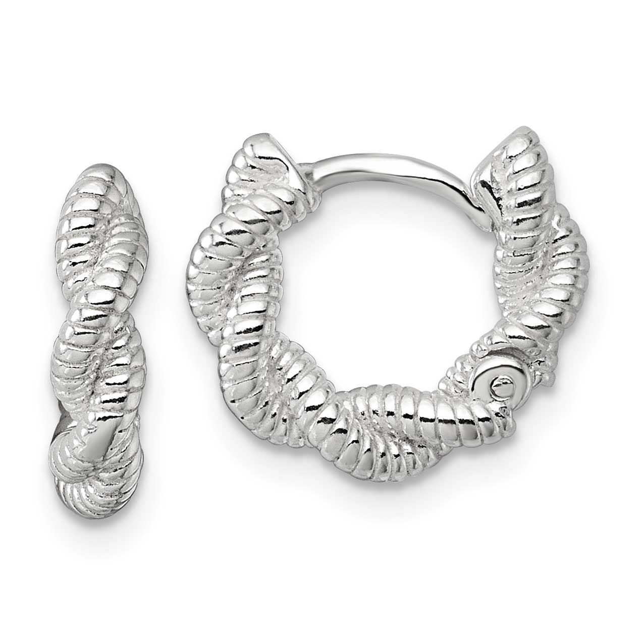 Polish Textured Twisted Hinged Round Hoop Earrings Sterling Silver, MPN: QE17882, UPC: