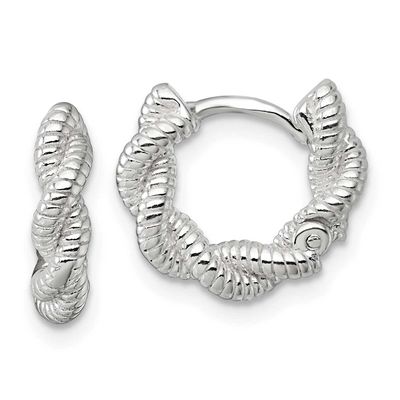 Polish Textured Twisted Hinged Round Hoop Earrings Sterling Silver, MPN: QE17882, UPC:
