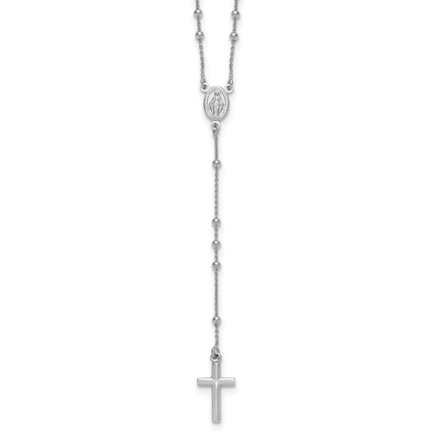 17.5 Inch with 1.25 Inch Extender Rosary Necklace Sterling Silver Rhodium-Plated Polished, MPN: QH5…