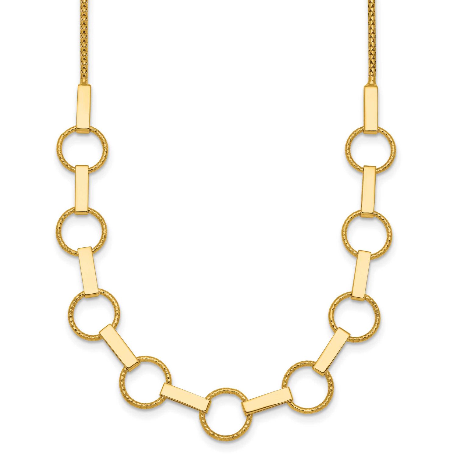 Textured Circles Bars Necklace 14k Gold Polished, MPN: SF3260-17.5, UPC: