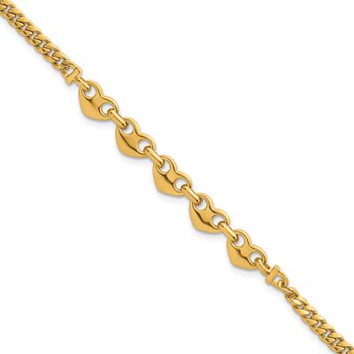 Hearts Curb Link 7Inch Bracelet 14k Gold Polished, MPN: SF3093-7, UPC: