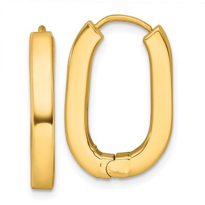 Oval Square Tube Hinged Hoop Earrings 14k Gold Polished, MPN: TF2466, UPC: