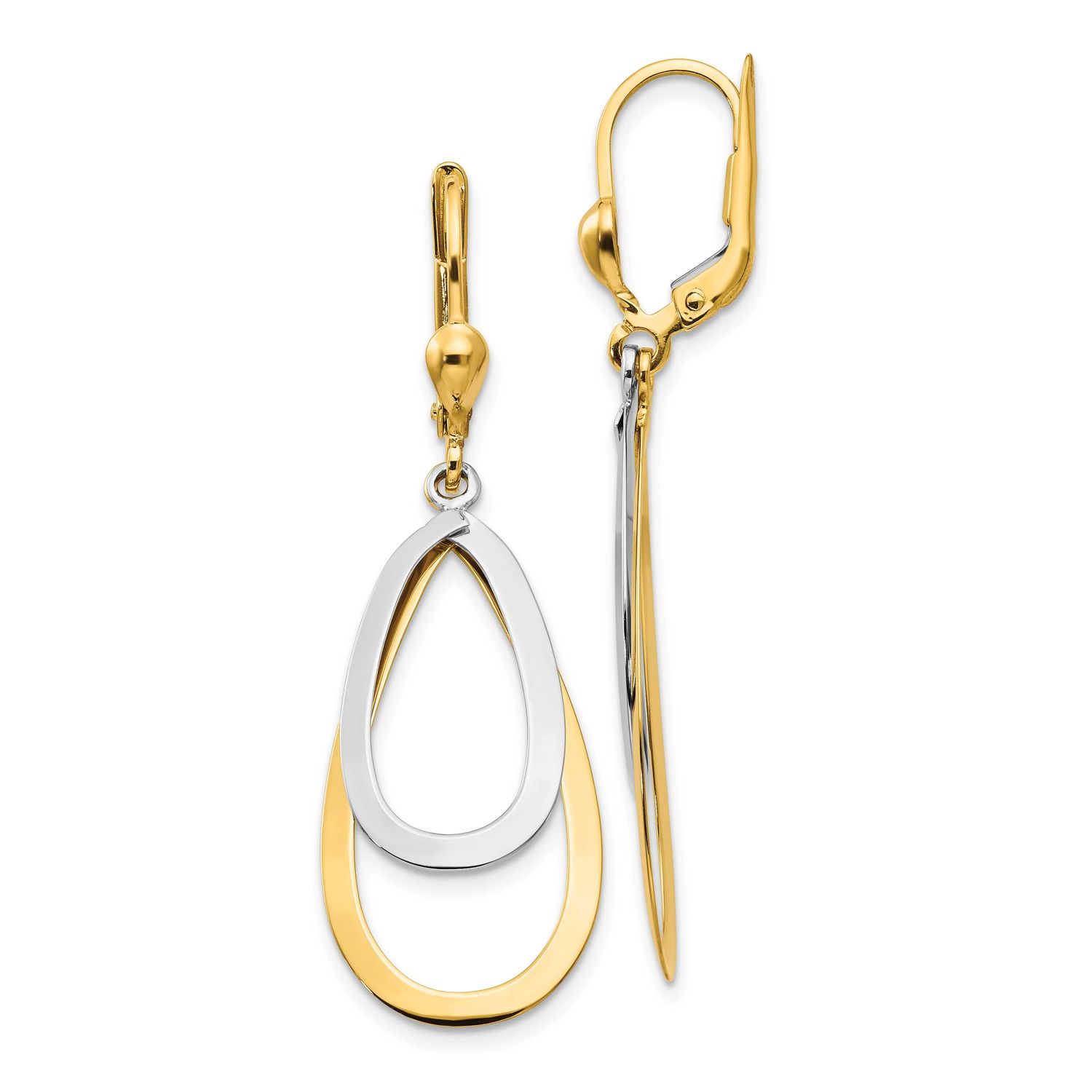 Two-Tone Oval Leverback Tear Drop Earrings 10k Gold, MPN: 10TL308, UPC: