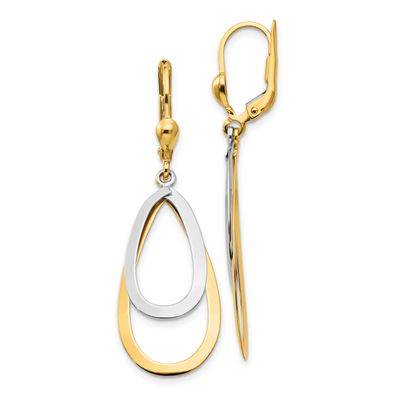 Two-Tone Oval Leverback Tear Drop Earrings 10k Gold, MPN: 10TL308, UPC: