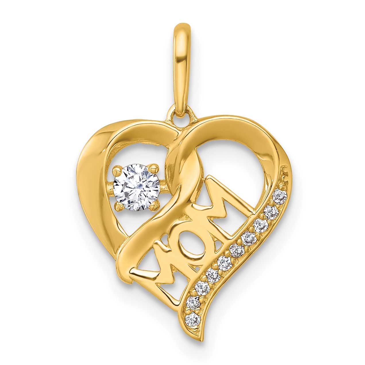 CZ Mom Heart Charm 14k Gold Polished, MPN: YC1606, UPC: