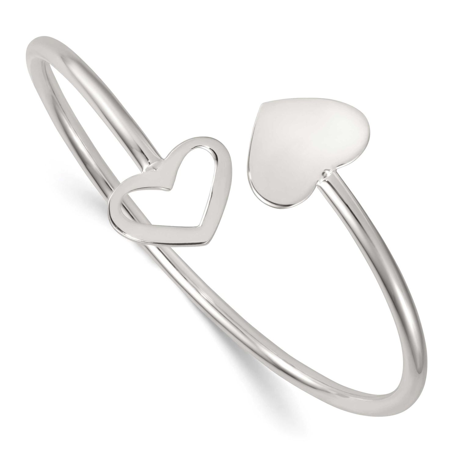 Double Heart Flexible Cuff Bangle Sterling Silver Polished, MPN: QB1594, UPC: