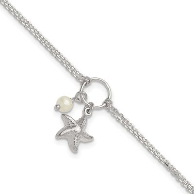 Fwc Pearl and 3-D Starfish 2-Strand 9 Inch Plus 1 Inch Extension Anklet Sterling Silver, MPN: QG689…