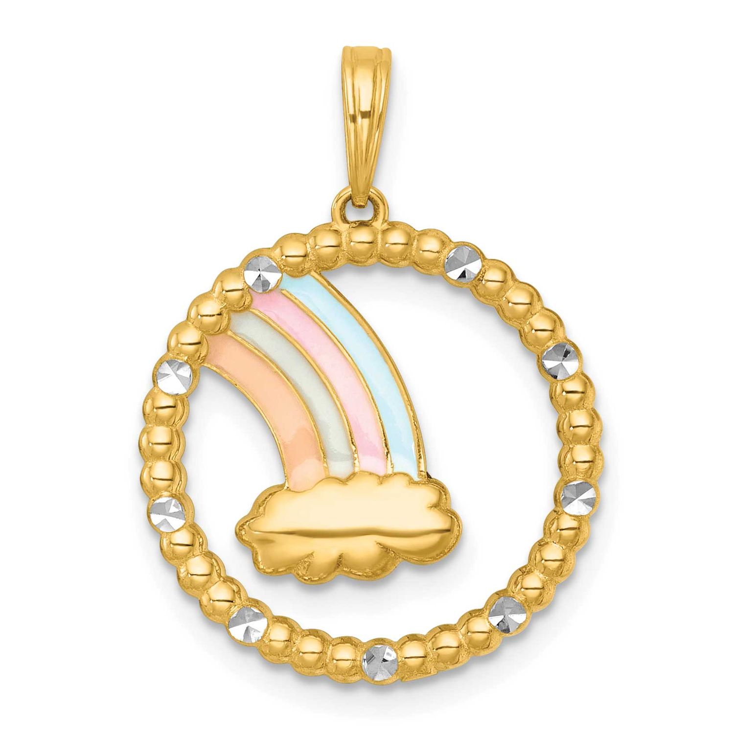 Multi Color Enamel Rainbow with Cloud Charm 14k Gold with Rhodium, MPN: K10052, UPC: