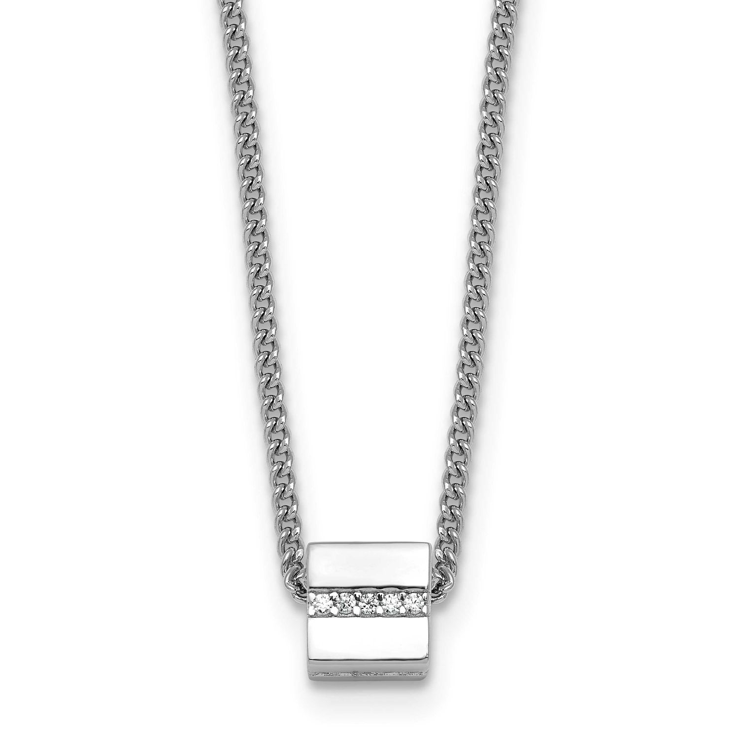 Fancy CZ Cube 16 Inch with 2 Inch Extension Necklace Sterling Silver Rhodium-Plated Polished, MPN: …