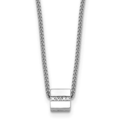 Fancy CZ Cube 16 Inch with 2 Inch Extension Necklace Sterling Silver Rhodium-Plated Polished, MPN: …