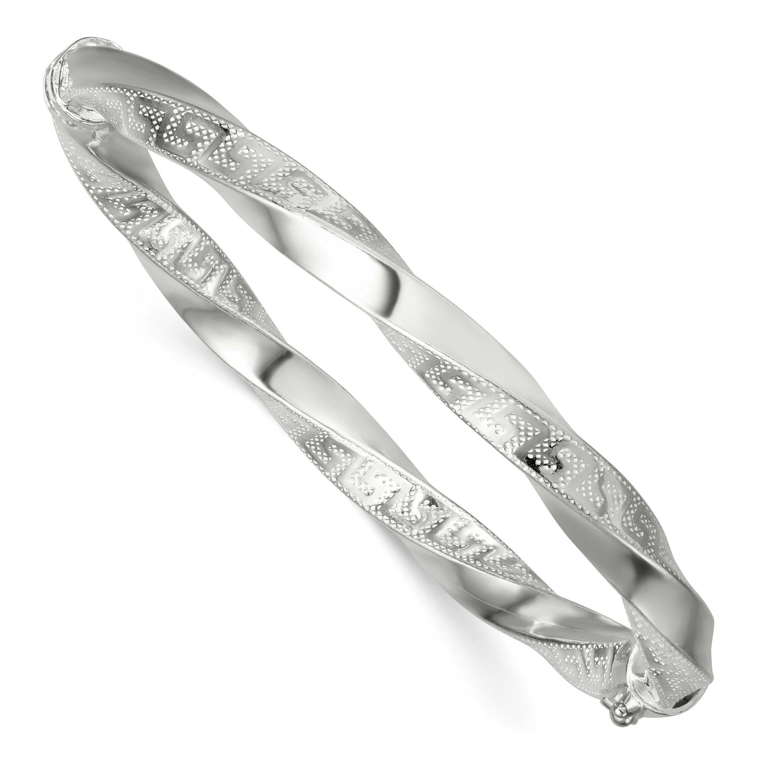 Twisted and Greek Key Hinged Bangle Sterling Silver Polished, MPN: QB1618, UPC: