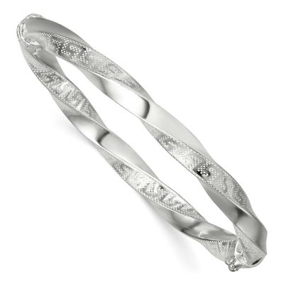 Twisted and Greek Key Hinged Bangle Sterling Silver Polished, MPN: QB1618, UPC:
