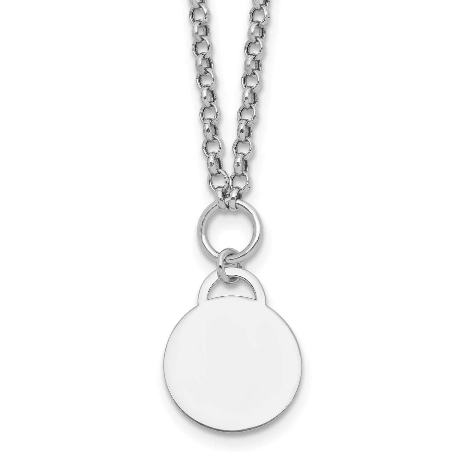 Polished 16 Inch with 2 Inch Extender Round Disc Necklace Sterling Silver Rhodium-Plated, MPN: QG69…