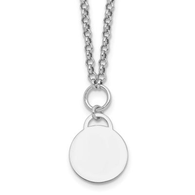 Polished 16 Inch with 2 Inch Extender Round Disc Necklace Sterling Silver Rhodium-Plated, MPN: QG69…