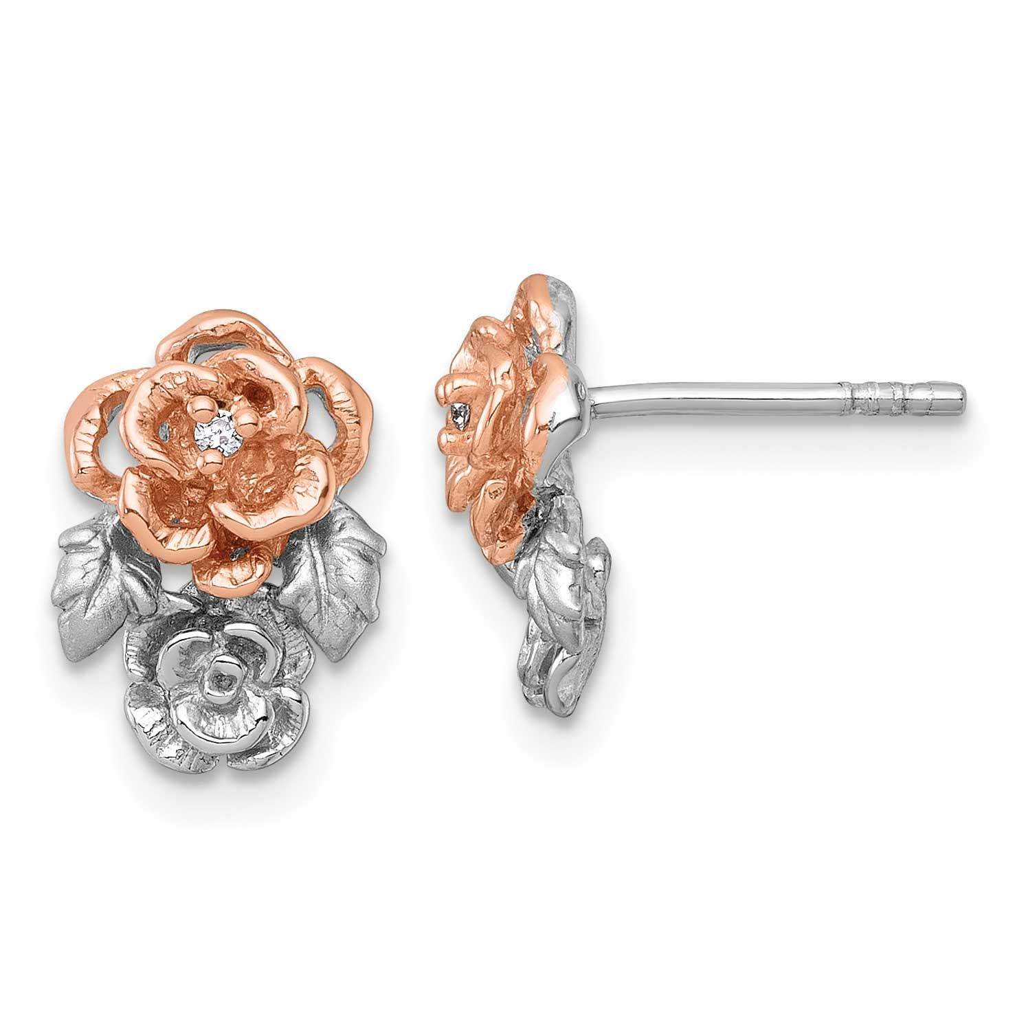 Rose Gold-Plated Flower Post Earrings Sterling Silver Rhodium-Plated, MPN: QG7229E, UPC:
