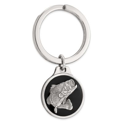 Black Epoxy Bass Fish Keychain Sterling Silver Rhodium-Plated, MPN: QQ702, UPC: