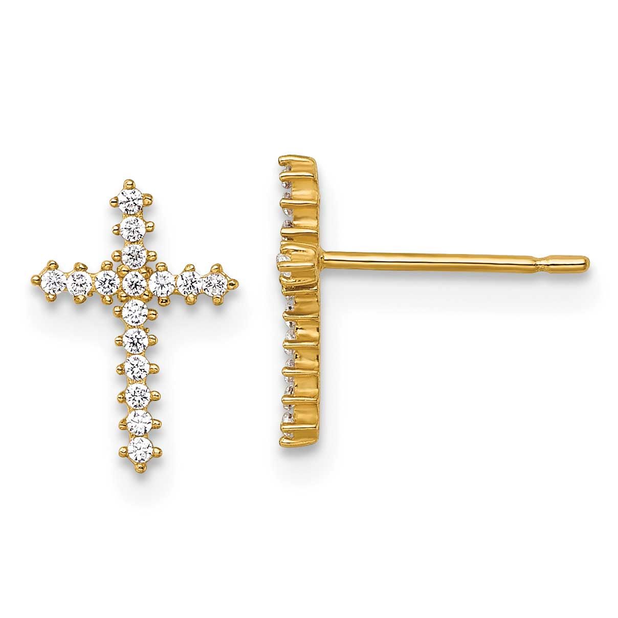 CZ Cross Post Earrings 14k Gold Polished, MPN: YE2316, UPC: