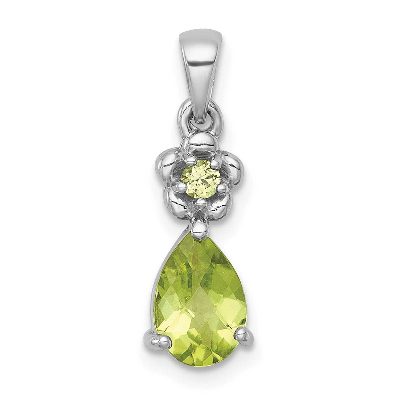 Polished Peridot Teardrop and Flower Pendant Sterling Silver Rhodium-Plated, MPN: QP6004PE, UPC: