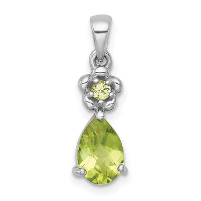 Polished Peridot Teardrop and Flower Pendant Sterling Silver Rhodium-Plated, MPN: QP6004PE, UPC: