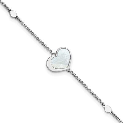 Mother of Pearl Heart 6.5 Inch with 1 Inch Extension Bracelet Sterling Silver Rhodium-Plated, MPN: …