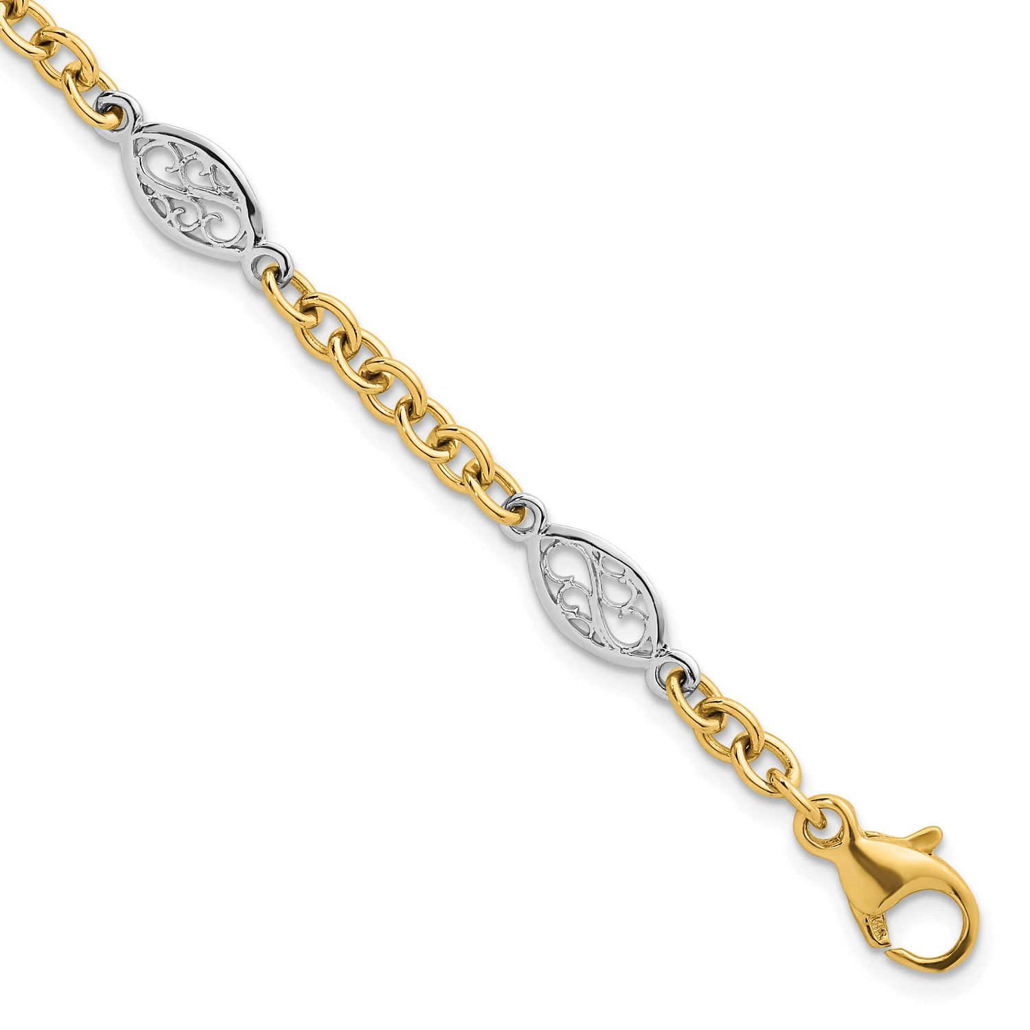 Fancy Chain 6.5mm Bracelet 7.25 Inch 14K Two Tone Gold Polished, MPN: SF3225-7.25, UPC: