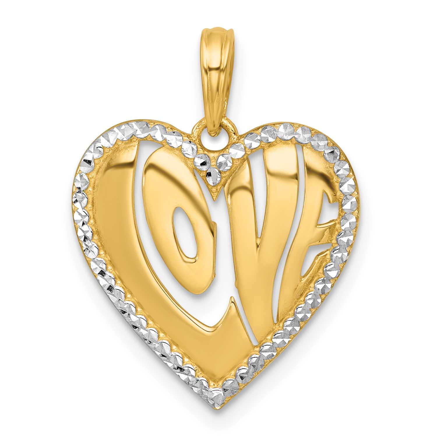 Love In Heart Charm 14k Gold with Rhodium Polished, MPN: K9992, UPC: