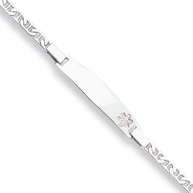 Non-Enameled Medical ID Anchor Link Bracelet Sterling Silver Rhodium-Plated, MPN: XSM18N-7, UPC: 88…