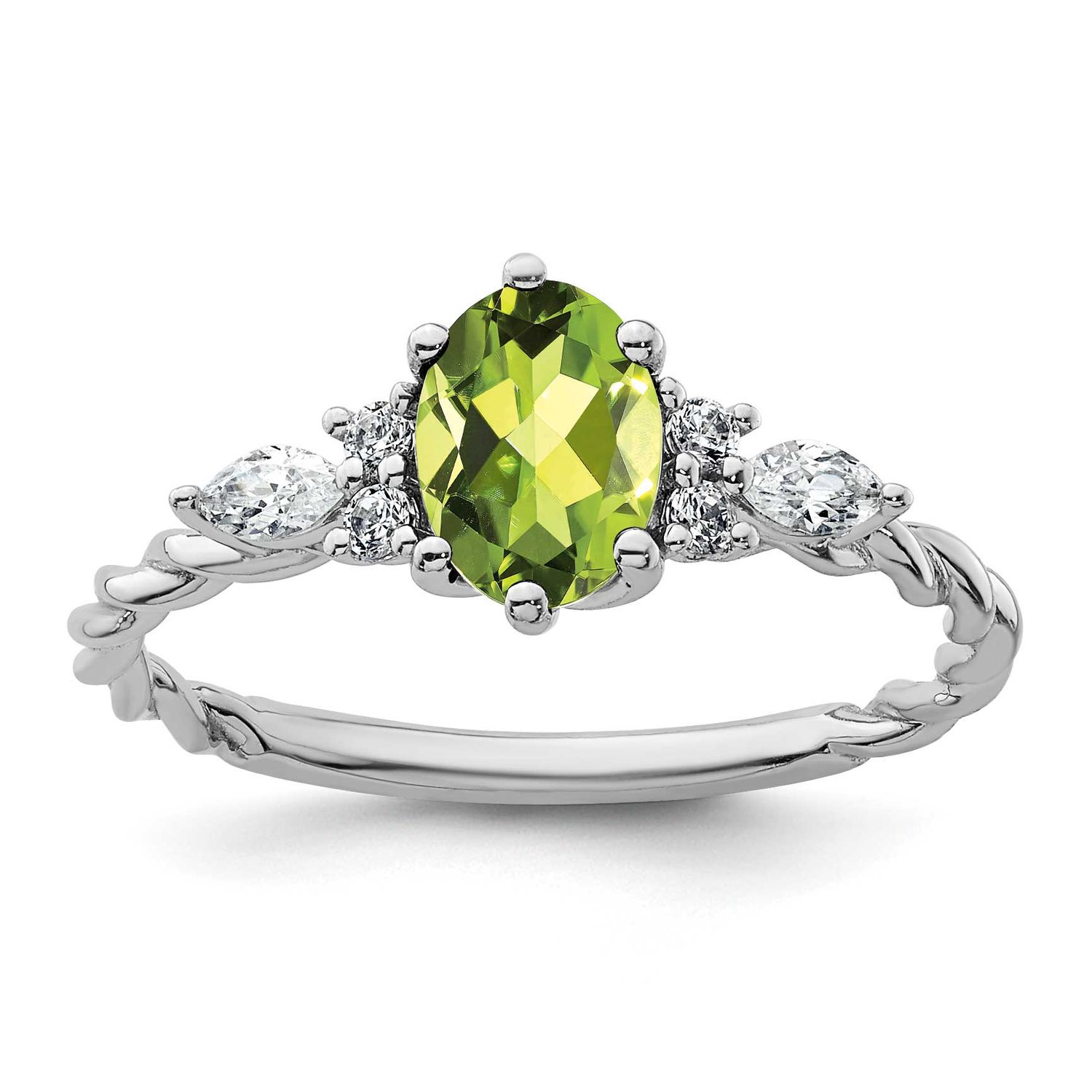 Polished Diamond and Peridot Twisted Ring 14k White Gold, MPN: RM9791-PE-017-WAA, UPC: