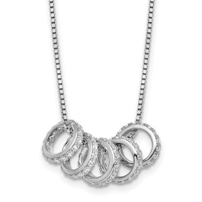 CZ 5 Moveable Circles 18 Inch with 2 Inch Extension Necklace Sterling Silver Rhodium-Plated, MPN: Q…