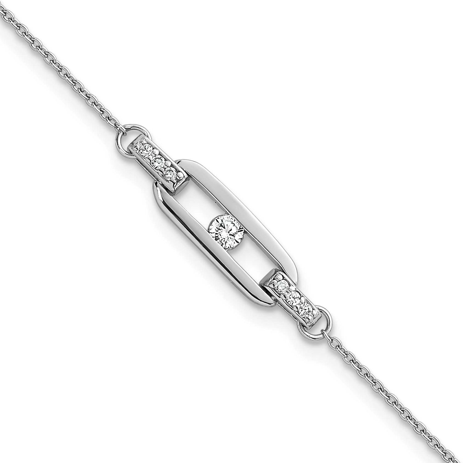 CZ Link 7 Inch with .5 Inch Extension Bracelet Sterling Silver Rhodium-Plated Polished, MPN: QG6863…
