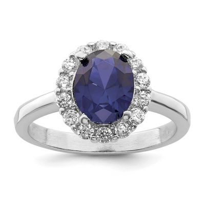 Rhodium-Plated Blue and Clear CZ Ring Sterling Silver Polished, MPN: QR7378, UPC: