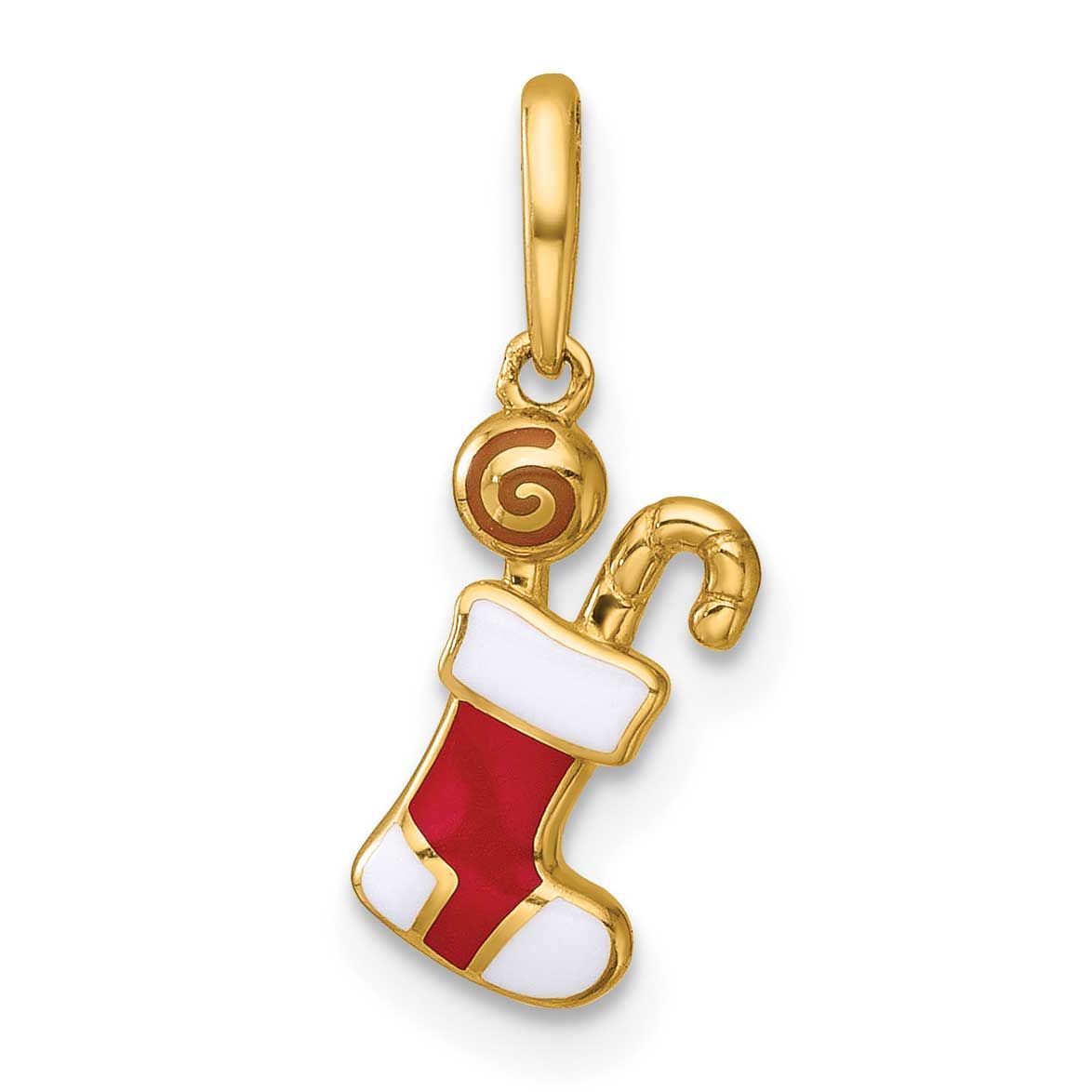 Madi K Polished Red/White Epoxy Christmas Stocking Pendant 14k Gold, MPN: GK1195, UPC: