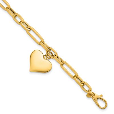Paperclip Link with Heart Dangle 7.5 Inch Bracelet 14k Gold Polished, MPN: SF3103-7.5, UPC: