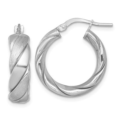 Rhodium-Plated Brushed/Textured Hoop Earrings Sterling Silver Polished, MPN: QE17897, UPC: