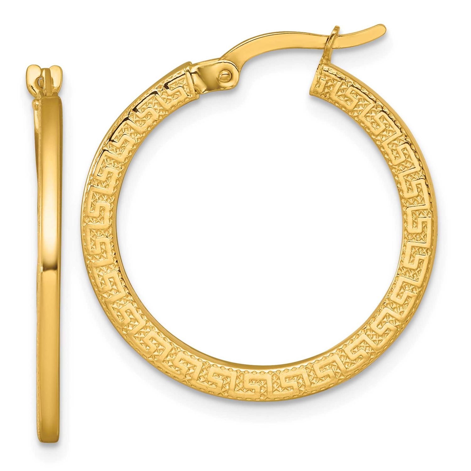 Textured Greek Key Hoop Earrings 14k Gold Polished, MPN: TF2396, UPC: