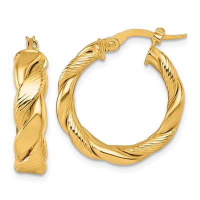 Textured Twisted Hoop Earrings 14k Gold Polished, MPN: TF2416, UPC: