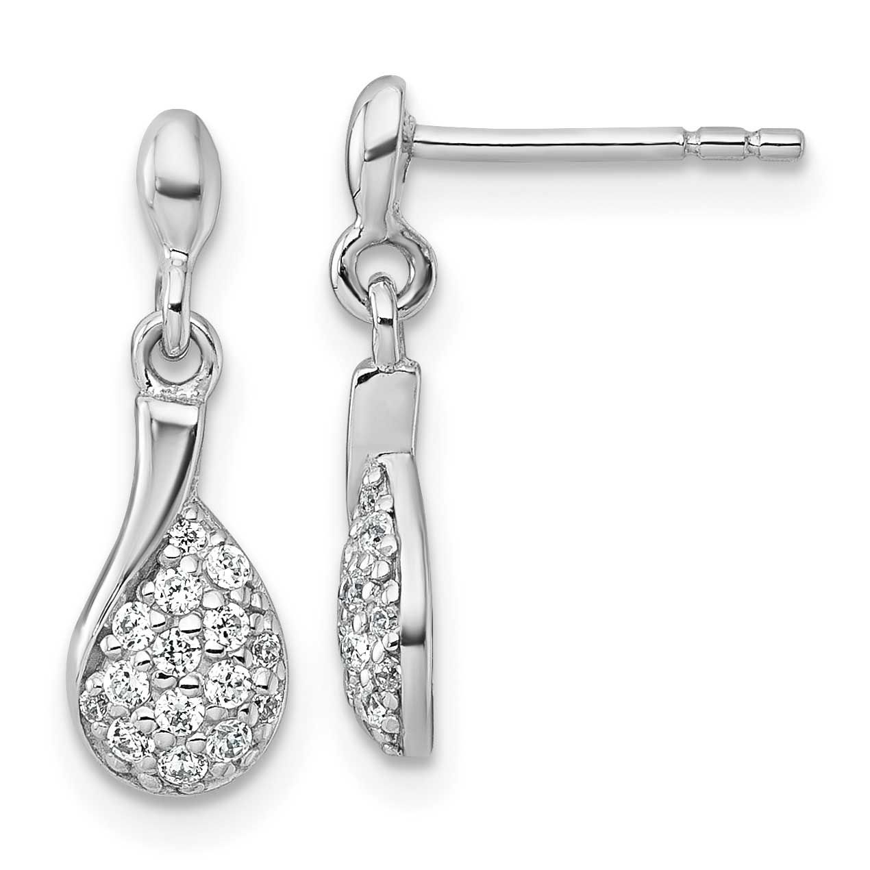 CZ Drop Dangle Post Earrings Sterling Silver Rhodium-Plated Polished, MPN: QG7168E, UPC: