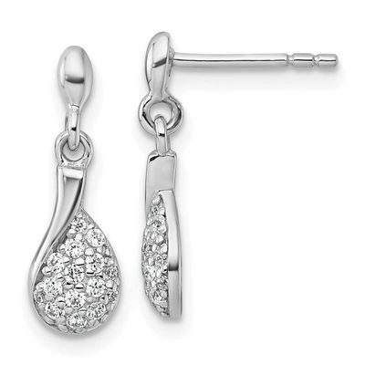 CZ Drop Dangle Post Earrings Sterling Silver Rhodium-Plated Polished, MPN: QG7168E, UPC: